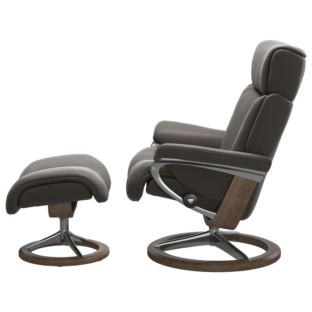 Stressless Magic Medium Leather Chair and Ottoman in Paloma Metal Grey, , large