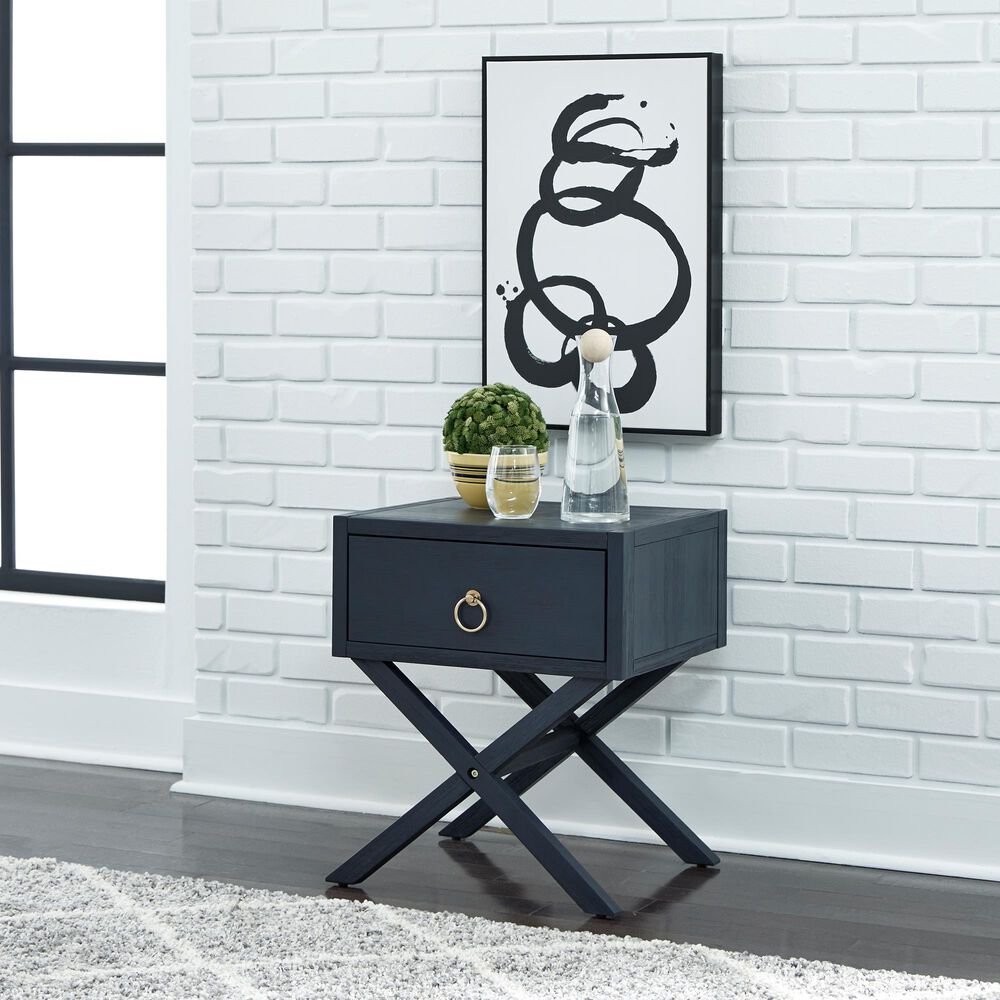 Belle Furnishings Midnight 1-Drawer Accent Table in Blue, , large
