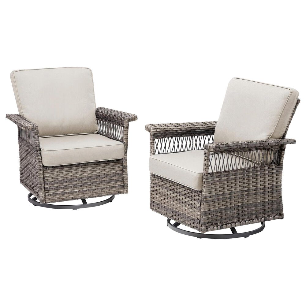 Sunwell Garden Patio Swivel Glider Chair with Gray Frame and X-Laced Armrests in Beige (Set of 2), , large