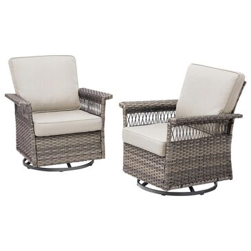 Sunwell Garden Patio Swivel Glider Chair with Gray Frame and X-Laced Armrests in Beige (Set of 2), , large