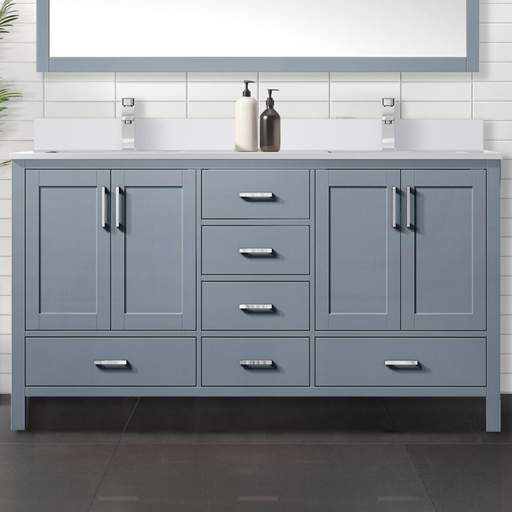 Lexora Home Jacques 60&quot; Double Bathroom Vanity in Dark Grey with 2 cm White Quartz Top and Rectangular Sinks, , large