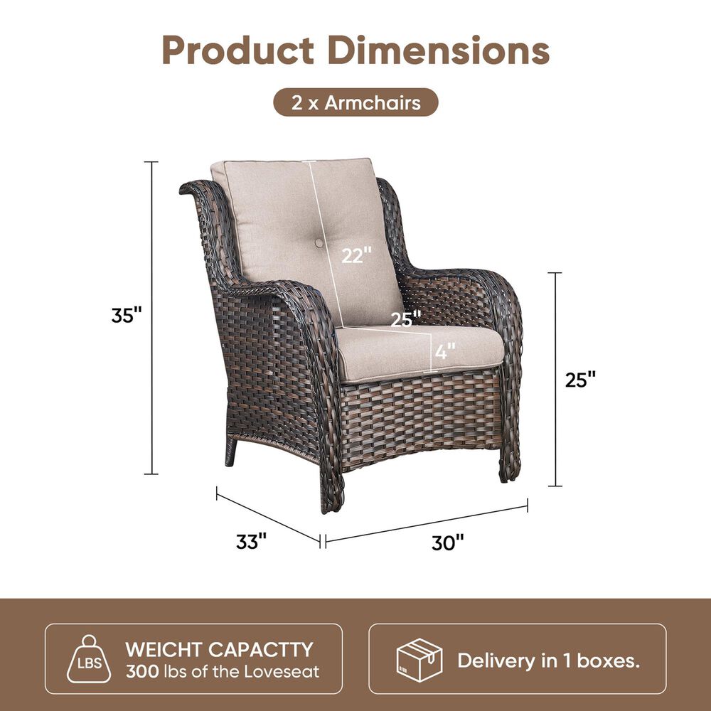 Sunwell Garden Patio Chair with Brown Frame in Beige (Set of 2), , large