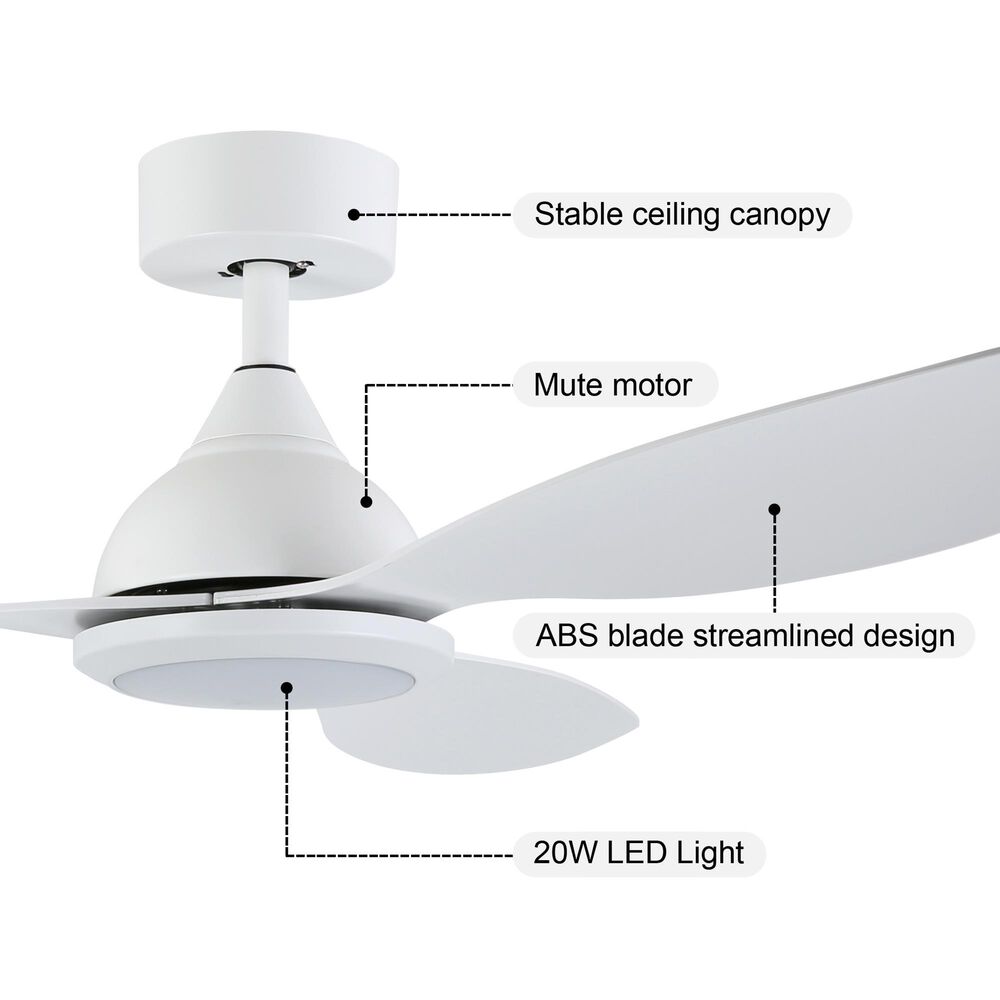 HOMLUX 52" Indoor Ceiling Fan with LED Light in White, , large