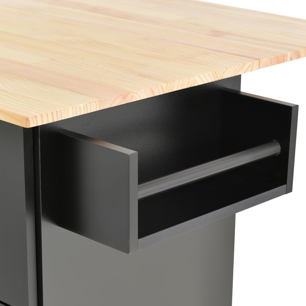 HOMLUX 53" Rolling Mobile Kitchen Island with Solid Wood Top and Locking Wheels in Black, , large