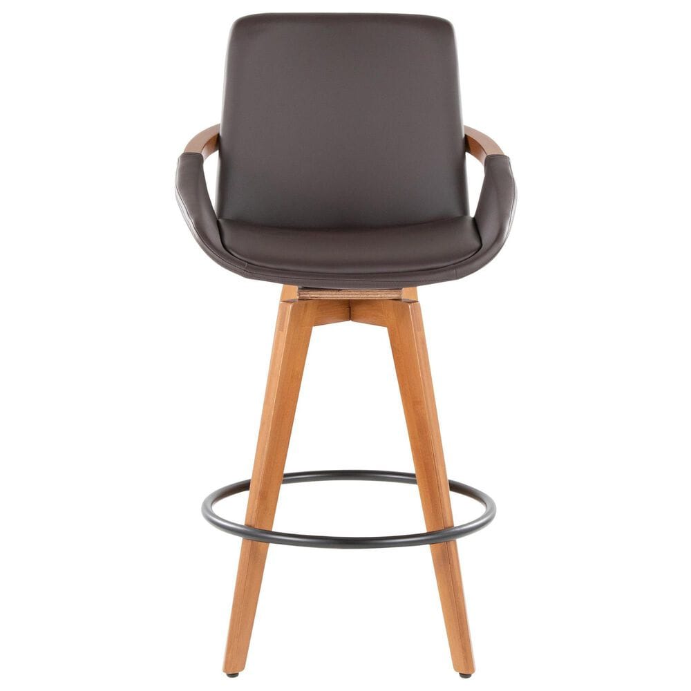 Lumisource Cosmo Swivel Counter Stool with Brown Cushion in Walnut and Black, , large