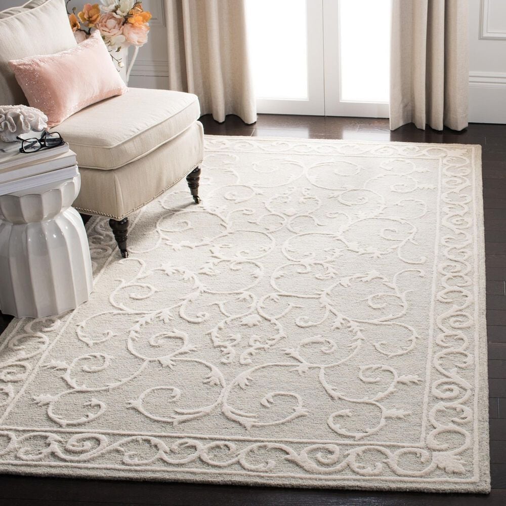 Safavieh Micro-Loop MLP507F 3&#39; x 5&#39; Light Grey and Ivory Area Rug, , large