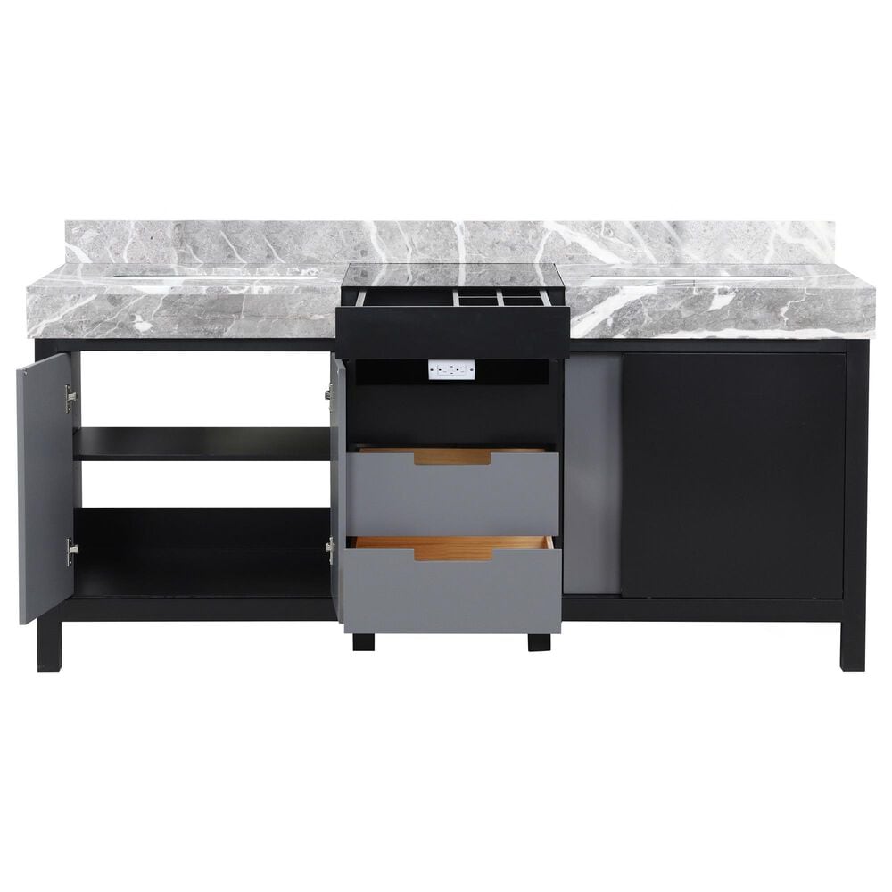 Lexora Home Zilara 72&quot; Double Bathroom Vanity in Black and Grey with 11 cm Castle Grey Marble Top and Rectangular Sinks, , large