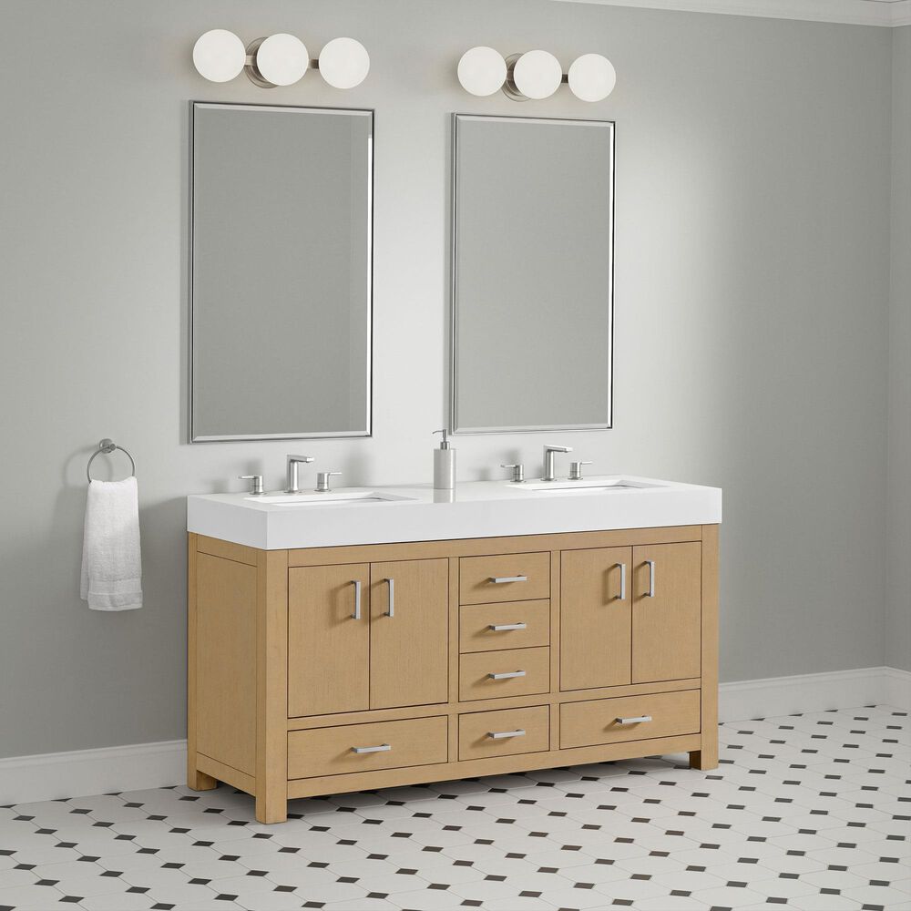 37B Alanya 60" Double Bathroom Vanity in Warm Oak with White Composite Stone Top, , large