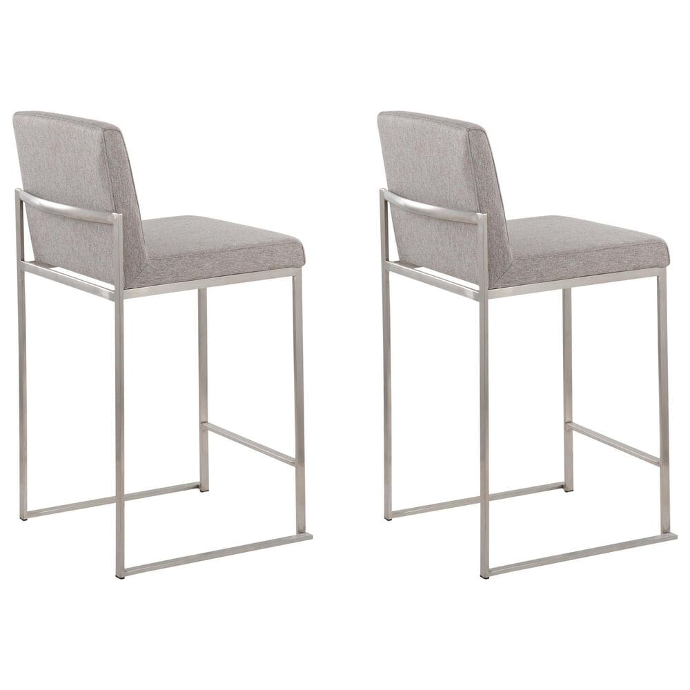 Lumisource Fuji High Back Counter Stool with Grey Fabric Cushion in Stainless Steel &#40;Set of 2&#41;, , large