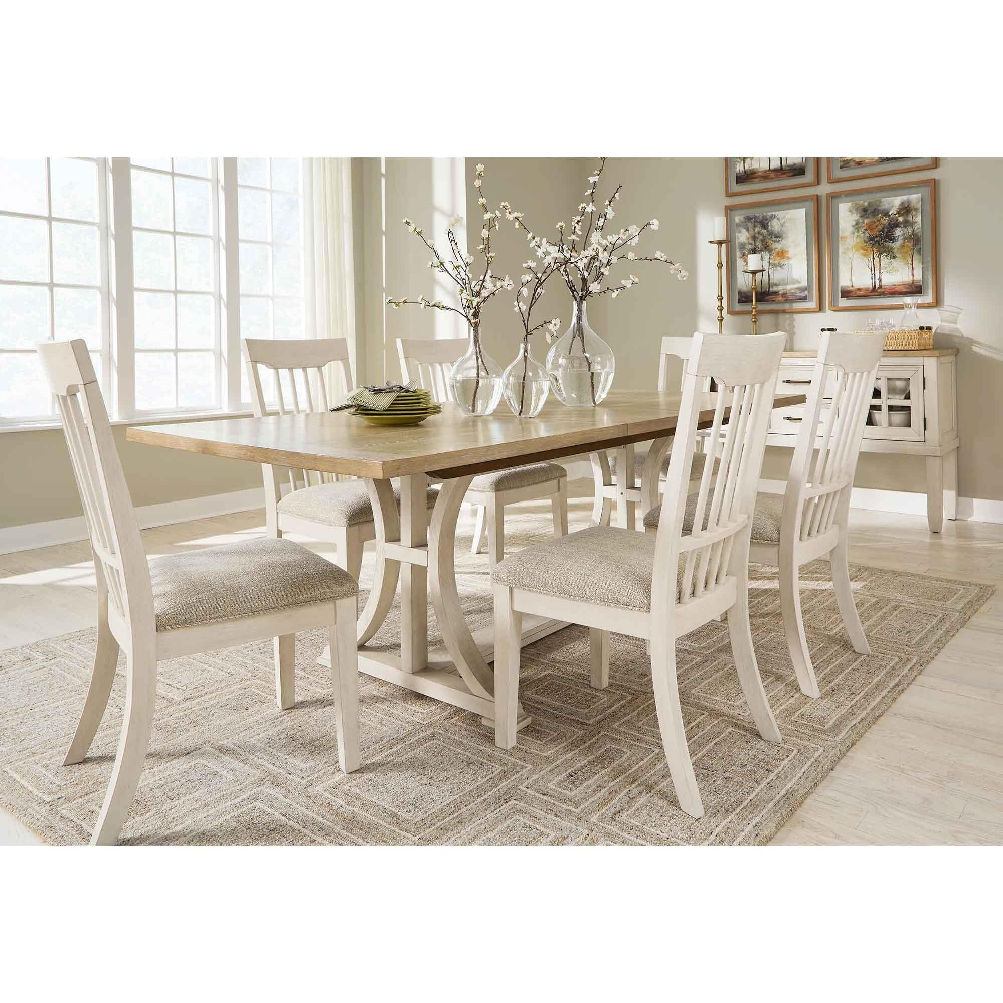 Ashley Trestle Dining Table and Chairs in Antique White and Brown