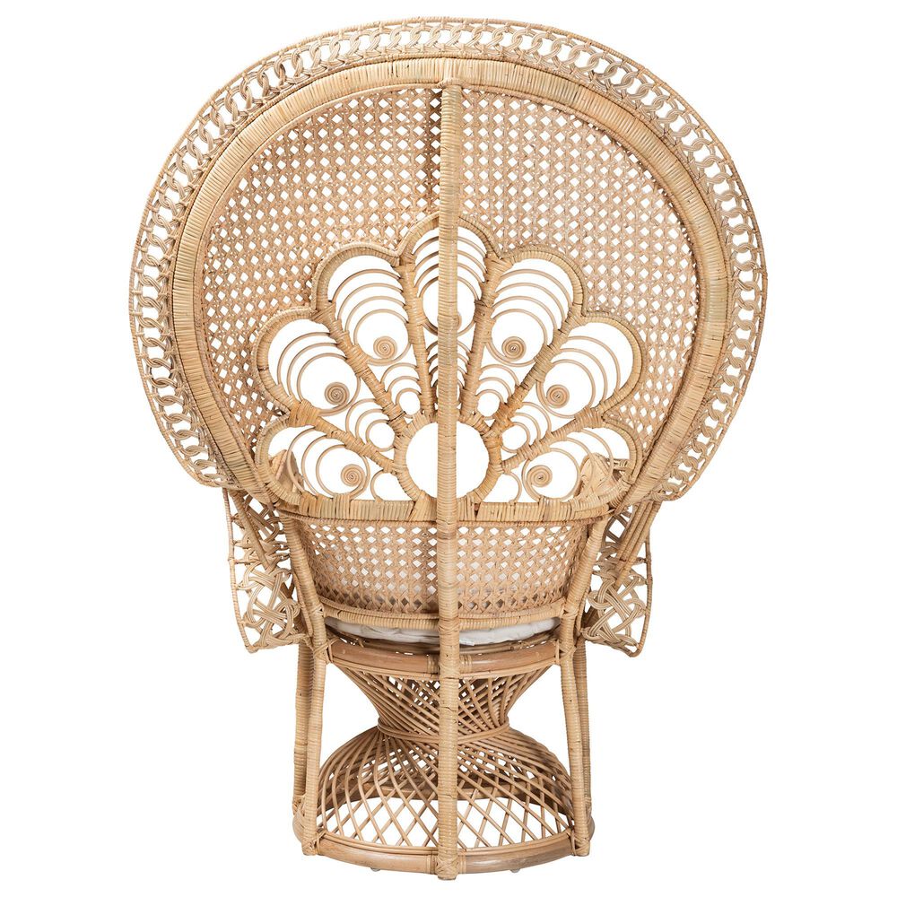 Baxton Studio Ediva Patio Accent Chair with Natural Brown Rattan in White, , large