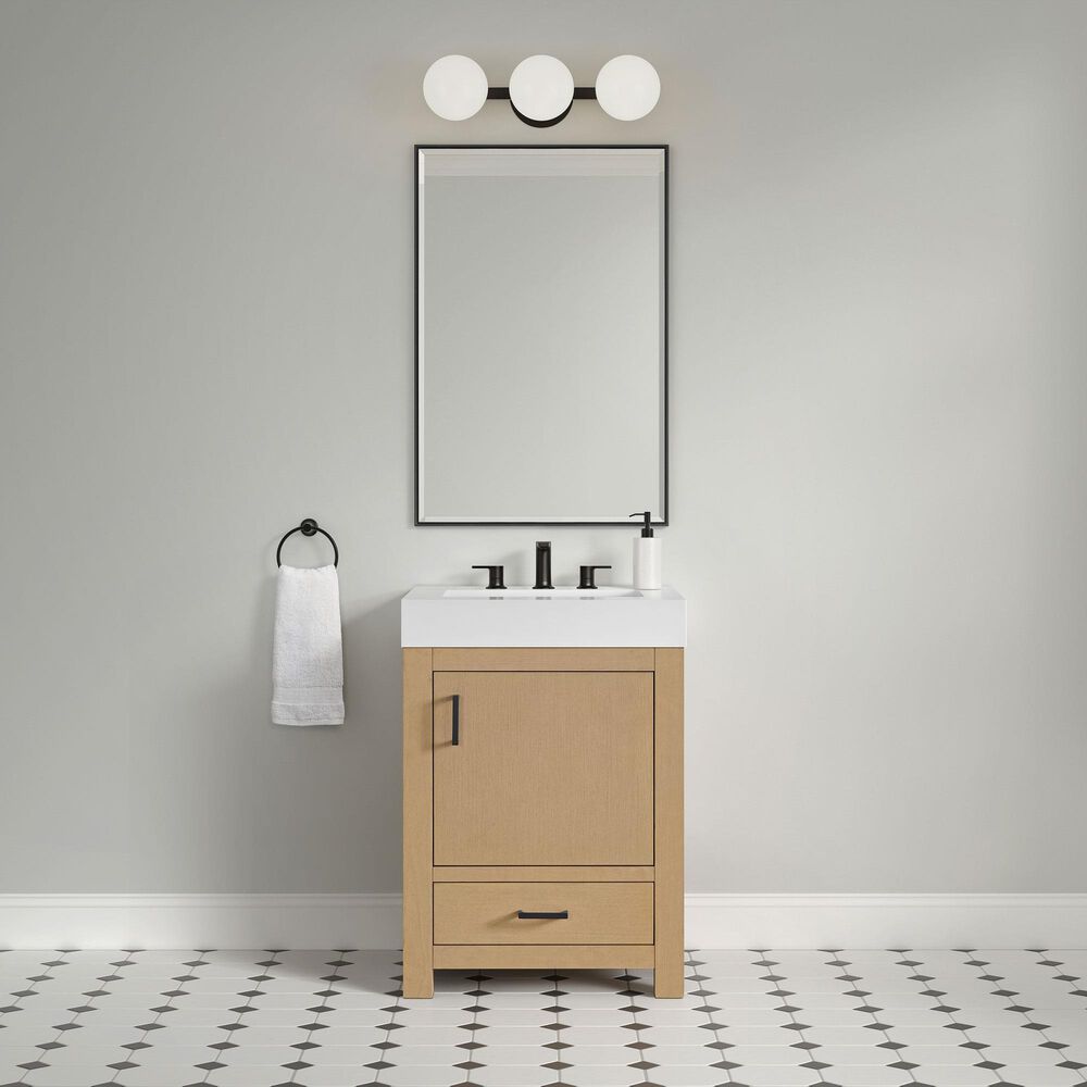 37B Alanya 24" Single Bathroom Vanity in Warm Oak with White Composite Stone Top, , large