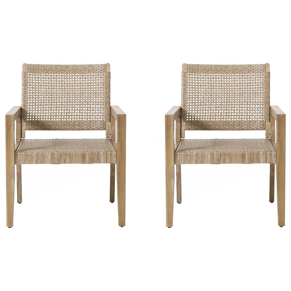 Hearth and Haven Outdoor Wood and Flat Wicker Club Chair in Light Brown (Set of 2), , large