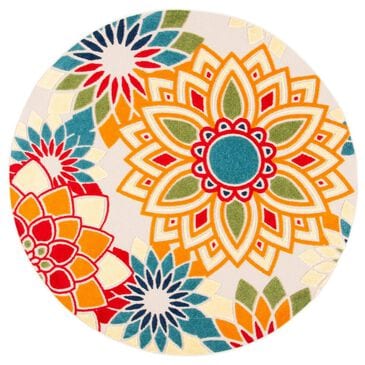 Safavieh Cabana CBN328A 5"3" Round Ivory and Orange Indoor/Outdoor Area Performance Rug, , large
