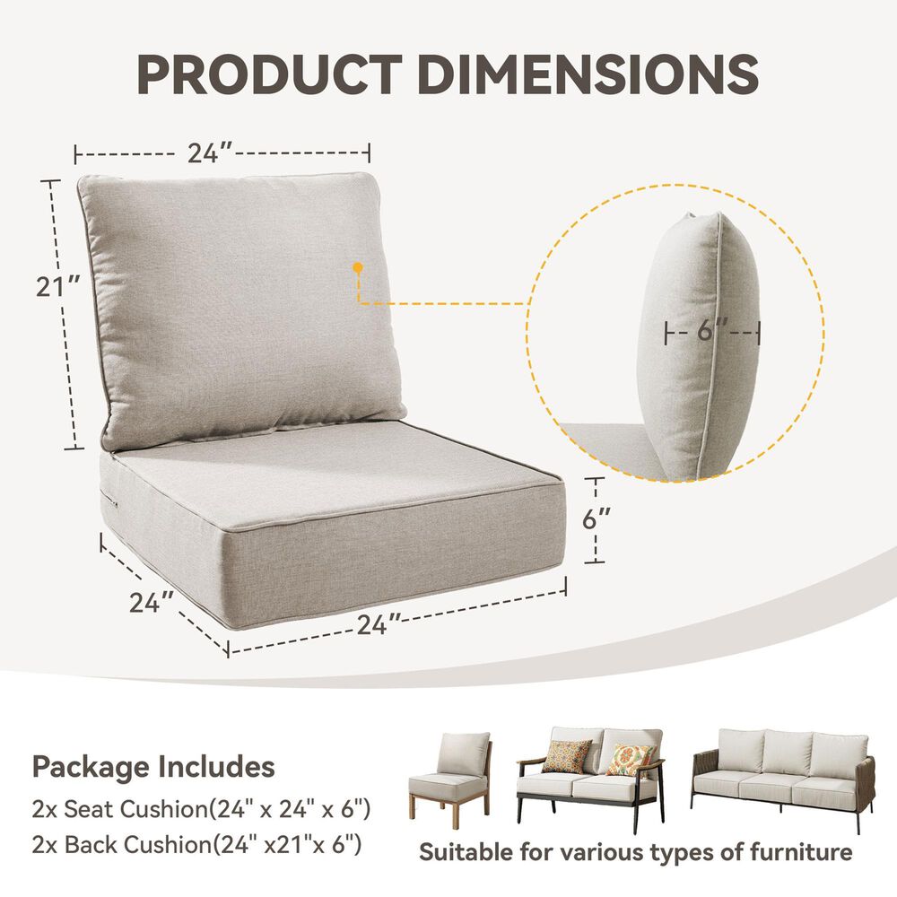 Sunwell Garden 24" Outdoor Seat and Back Cushion Set in Beige, , large