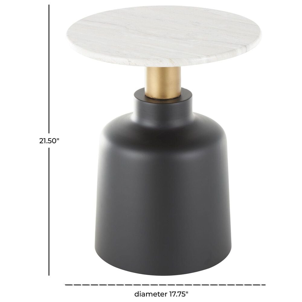 Maple and Jade Pedestal End Table with Faux Marble Top in Matte Black, White and Gold, , large