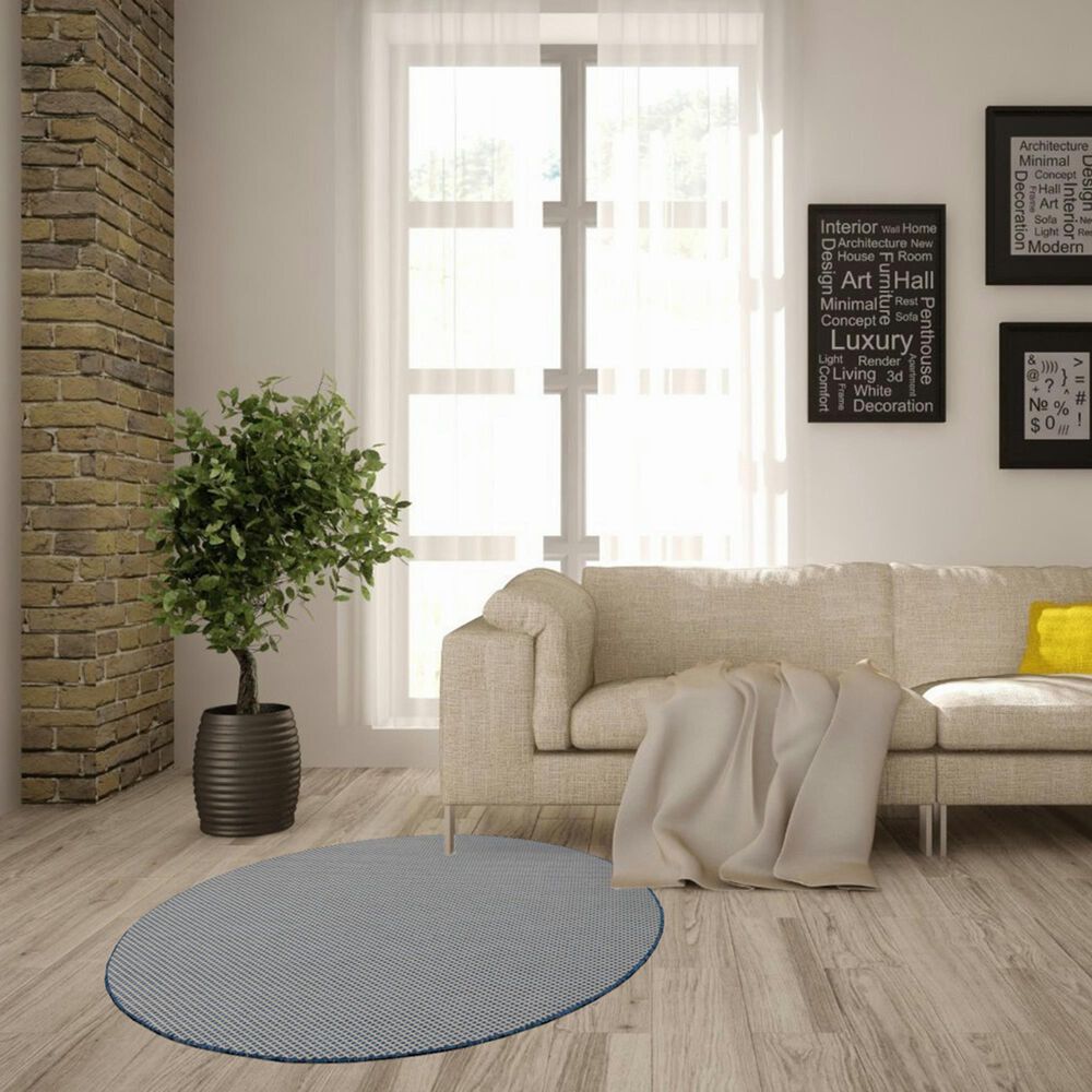 Nourison Courtyard Ivory and Blue 4&#39; Round Indoor/Outdoor Area Rug, , large