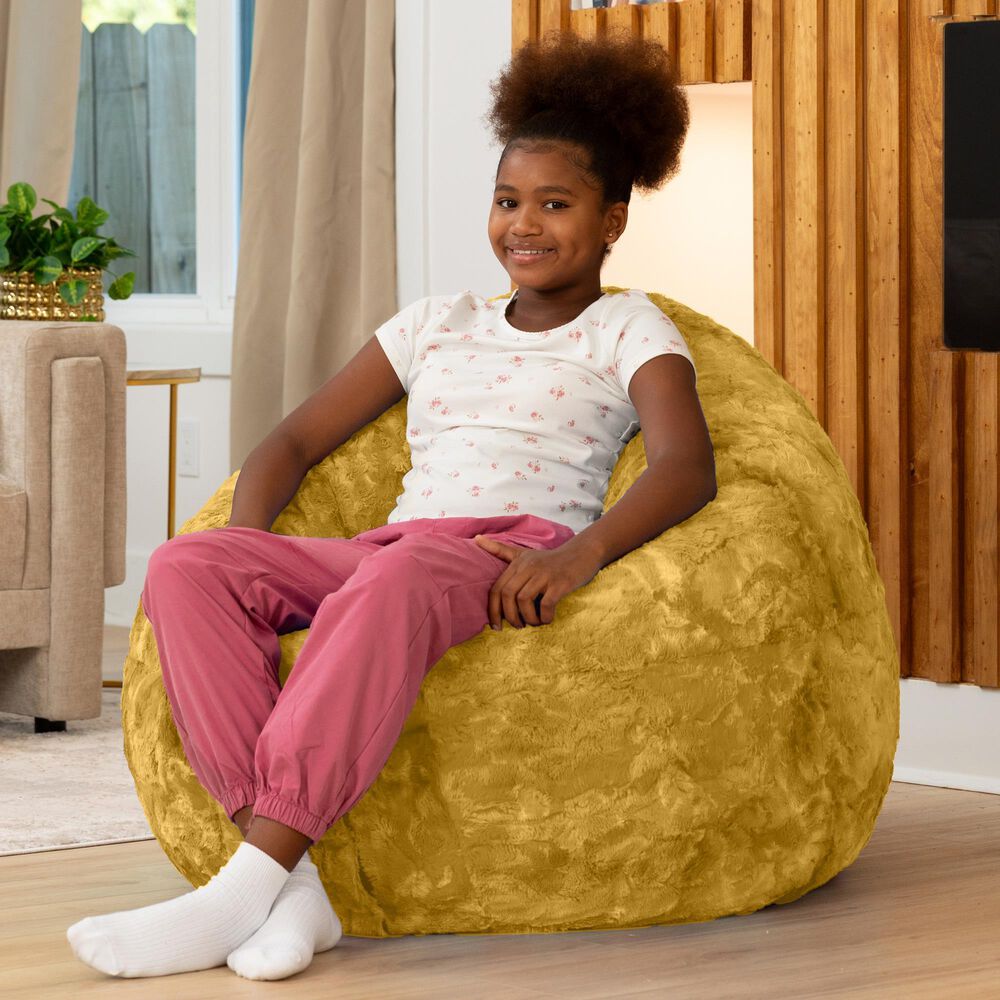 Jaxx Lil' Cuddler Cocoon Jr Kids Faux Fur Bean Bag Lounger in Gold, , large