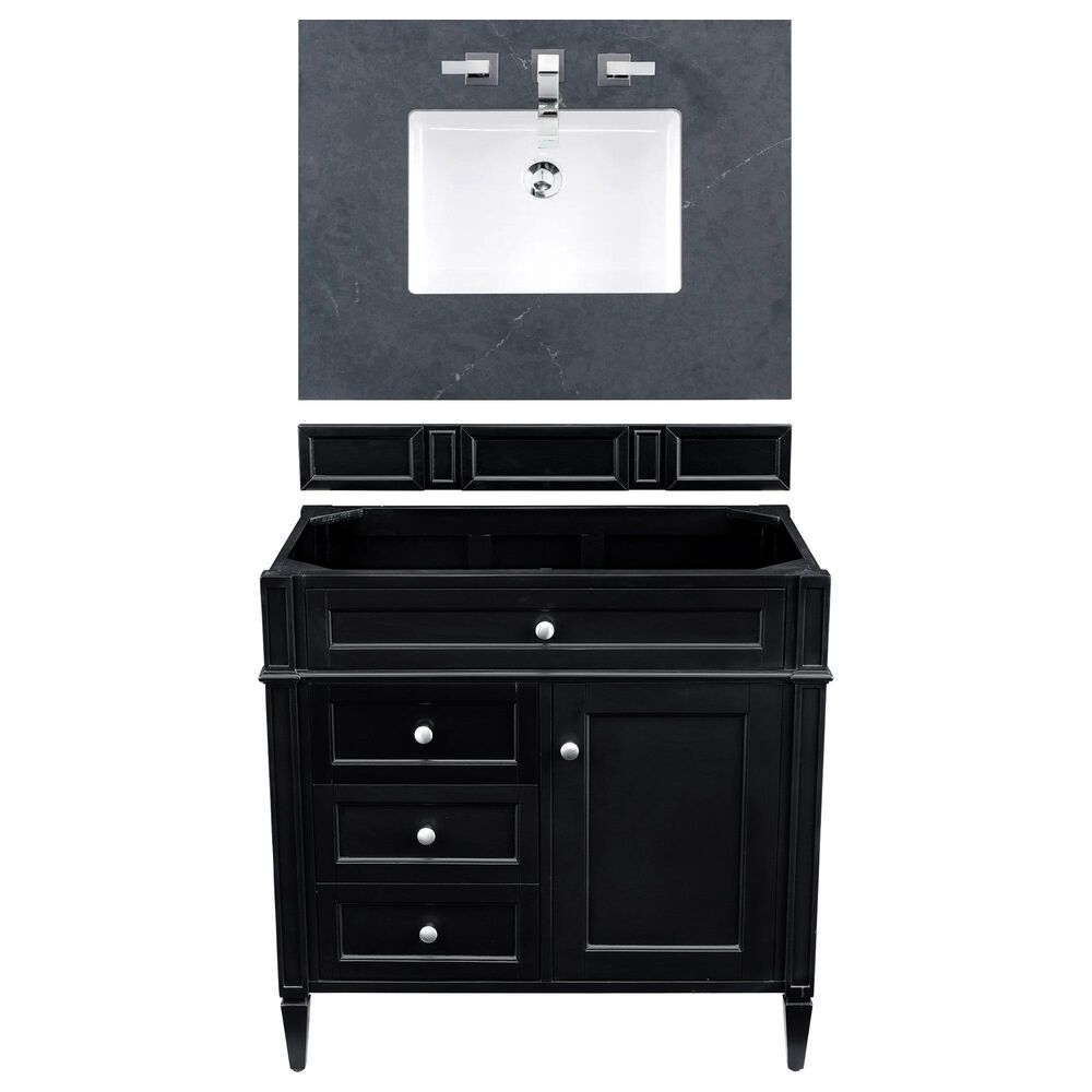 James Martin Vanities Brittany 36" Single Bathroom Vanity in Black Onyx with 3 cm Charcoal Soapstone Quartz Top and Rectangle Sink, , large