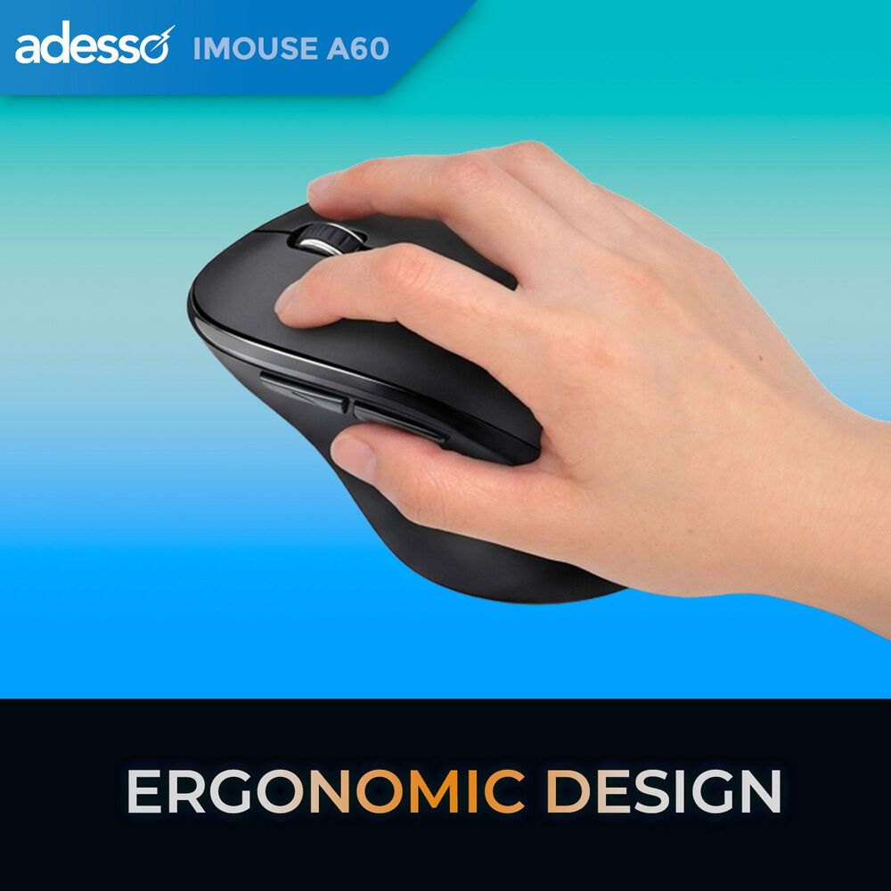 Adesso Wireless Ergonomic Mouse with Copilot AI Button in Black, , large