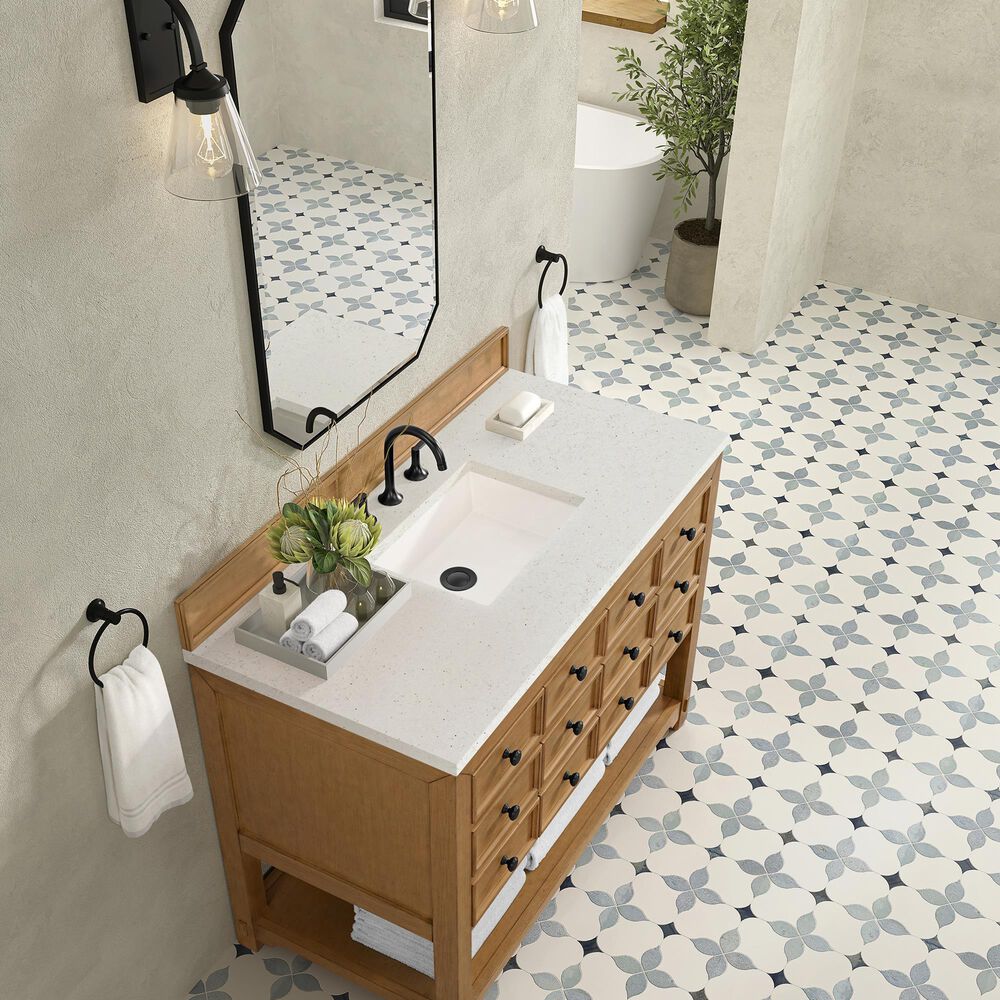 James Martin Malibu 48&quot; Single Bathroom Vanity in Amber Birch with 3 cm Lime Delight Quartz Top and Rectangular Sink, , large