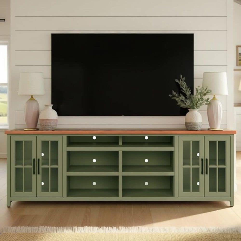 Legends Home Vineyard 96" TV Stand Console in Sage Green and Fruitwood, , large