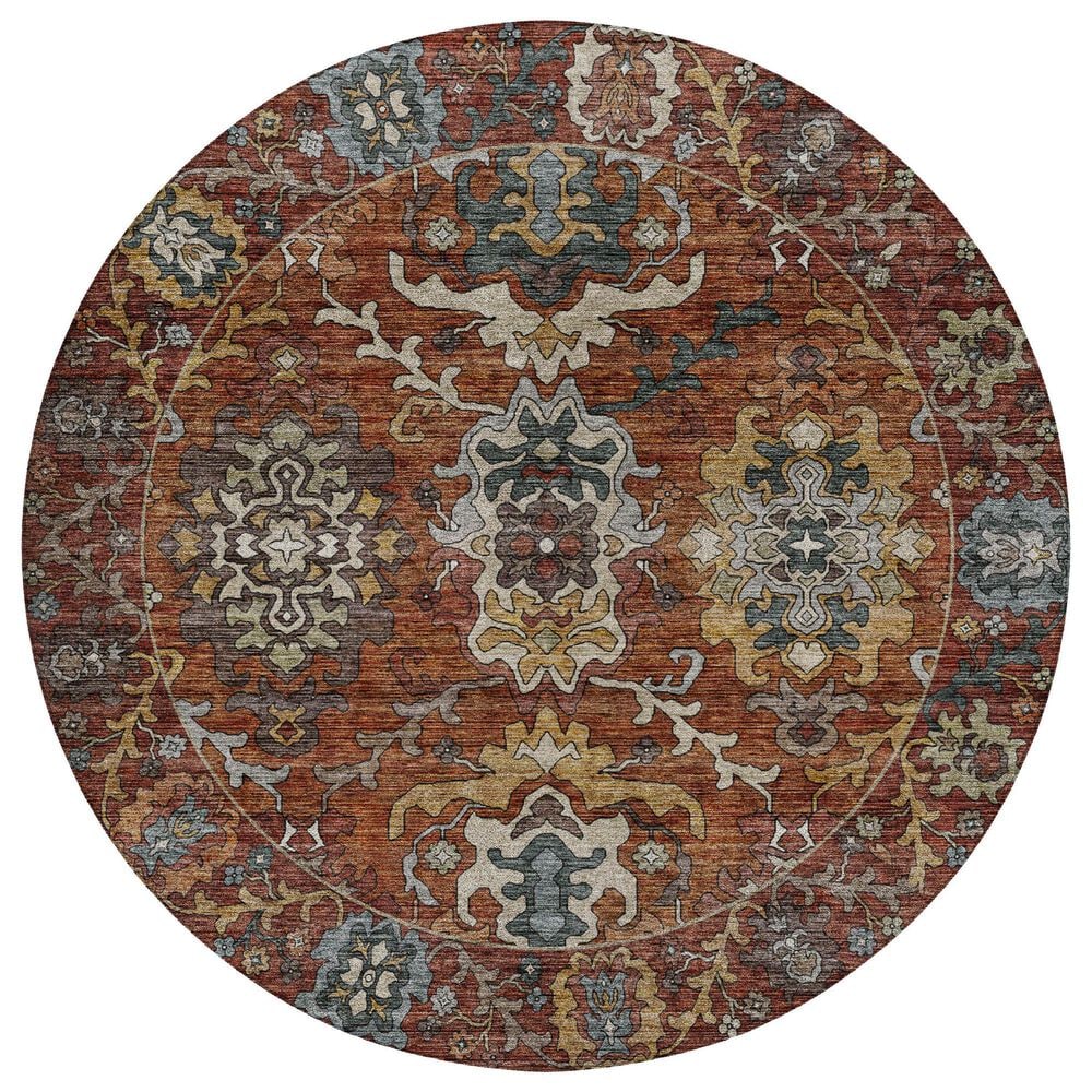 Dalyn Rug Company Silk Road Paprika, Chocolate, Ivory, Gold, Copper, Blue, Teal and Mocha 8" Round Area Rug, , large