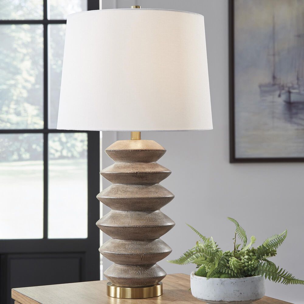Ashley Jyllyard Poly Table Lamp in Light Brown and Gold, , large
