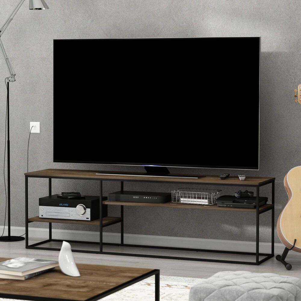 HOMLUX 70" TV Stand with 2 Open Storage Shelves in Columbia Walnut, , large