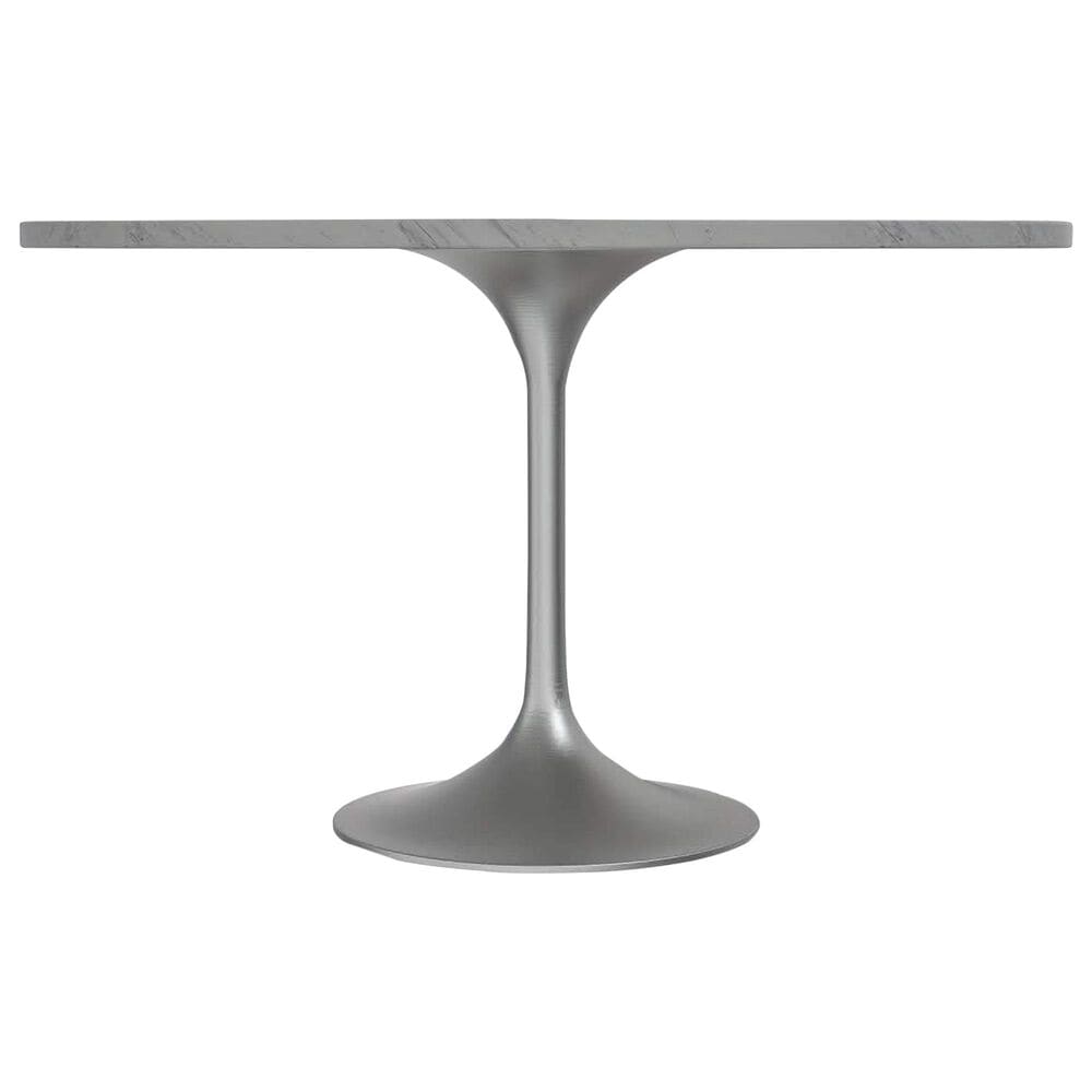 Leisuremod LeisureMod Verve Collection 48 Round Dining Table, Brushed Chrome Base with Laminated White Marbleized Top, , large