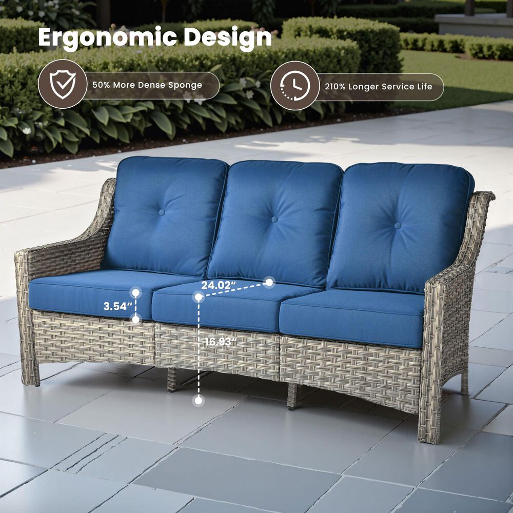 HOMLUX Outdoor Wicker Conversation Sofa in Navy Blue, , large
