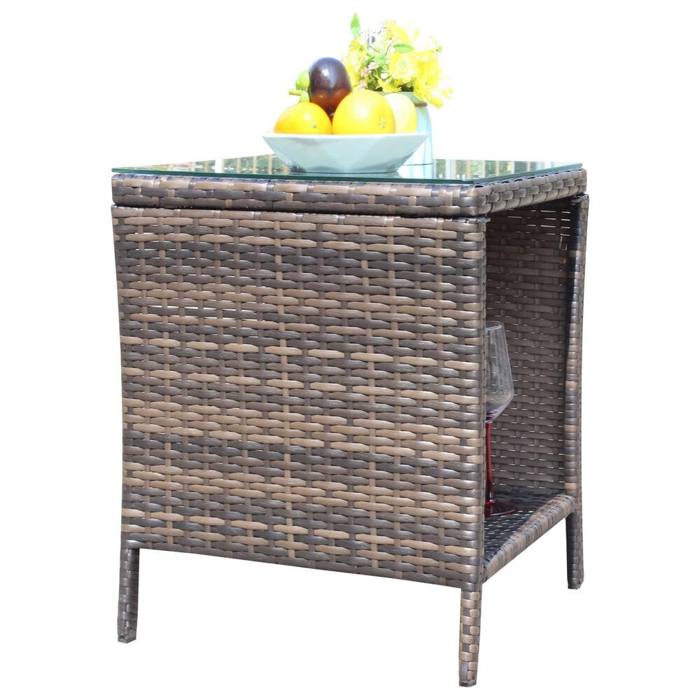 Hearth and Haven Wicker Patio Coffee Table with Clear Tempered Glass Top in Brown, , large