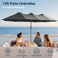 HOMLUX 15" Outdoor Market Umbrella with Sandbags Base and LED Lights in Dark Gray, , large