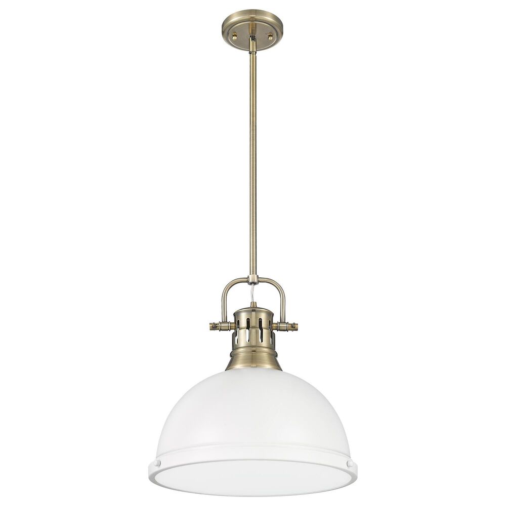 Golden Lighting Duncan 1-Light Pendant with Rod and Matte White Shade in Aged Brass, , large