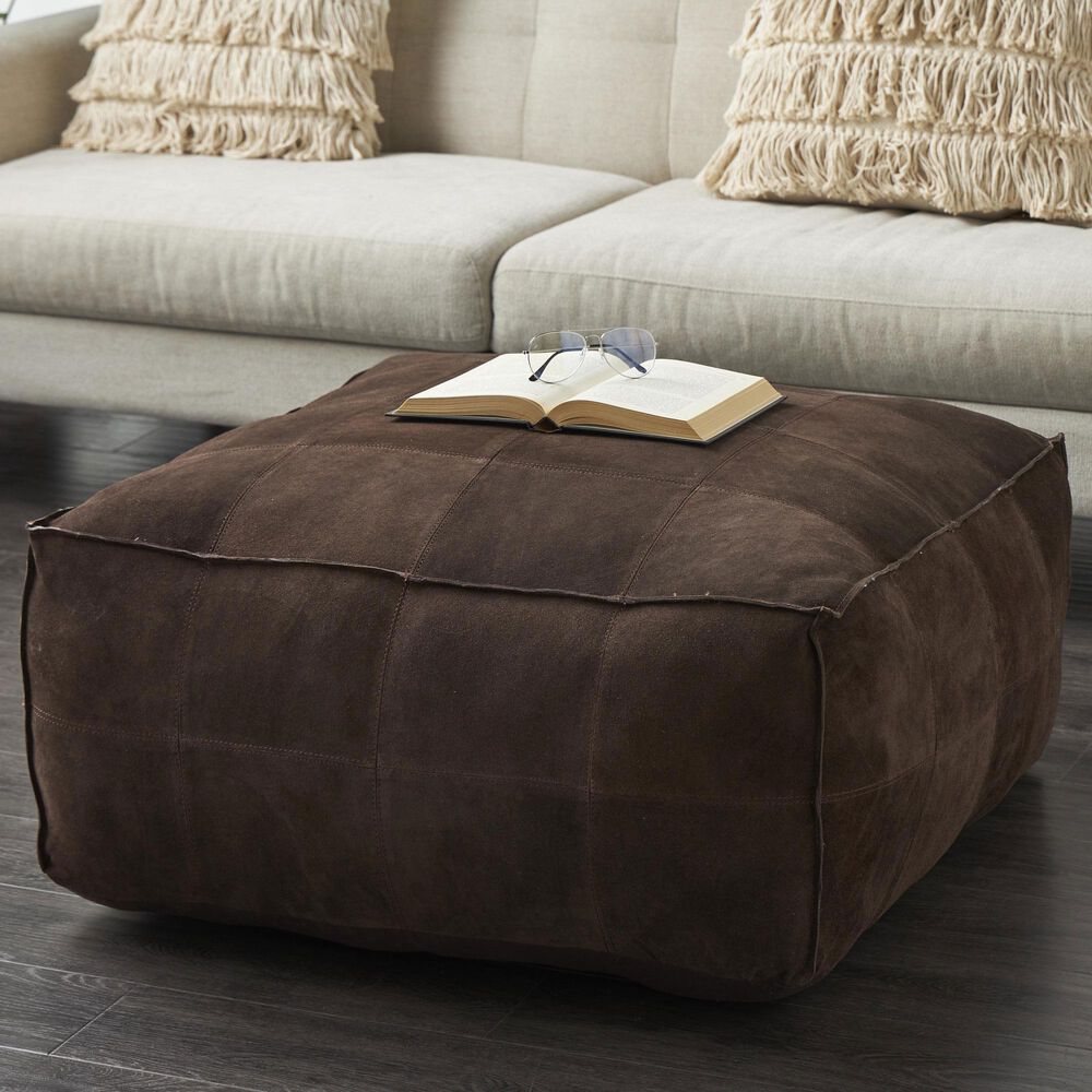 Maple and Jade 35" Low Profile Square Stuffed Pouf in Dark Brown, , large