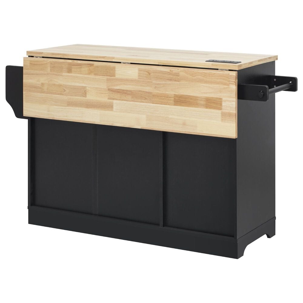HOMLUX 59.3'' Kitchen Island with Trash Can Storage in Black and Natural, , large