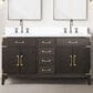 Lexora Home Laurel 60" Double Bathroom Vanity in Brown Oak with White Cultured Marble Top and Rectangular Sinks, , large