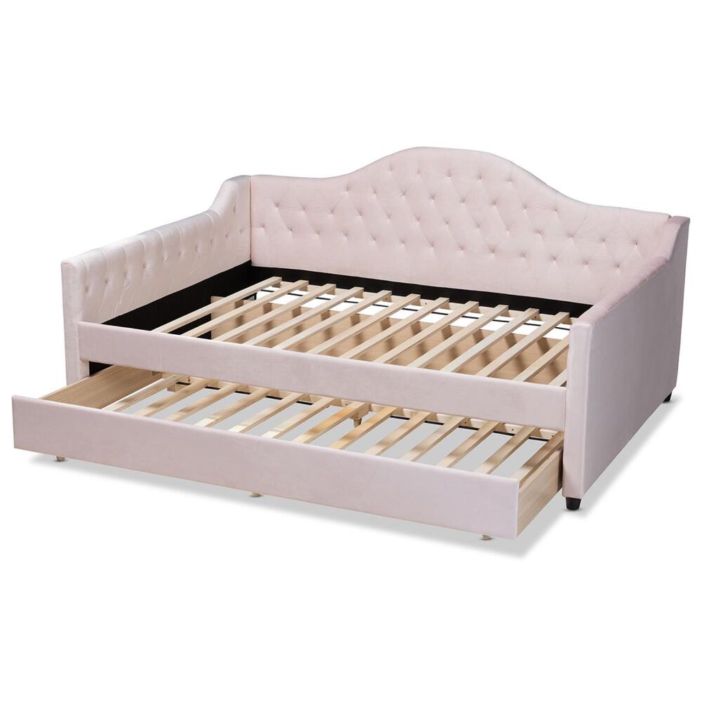 Baxton Studio Perry Queen Daybed with Trundle in Pink, , large