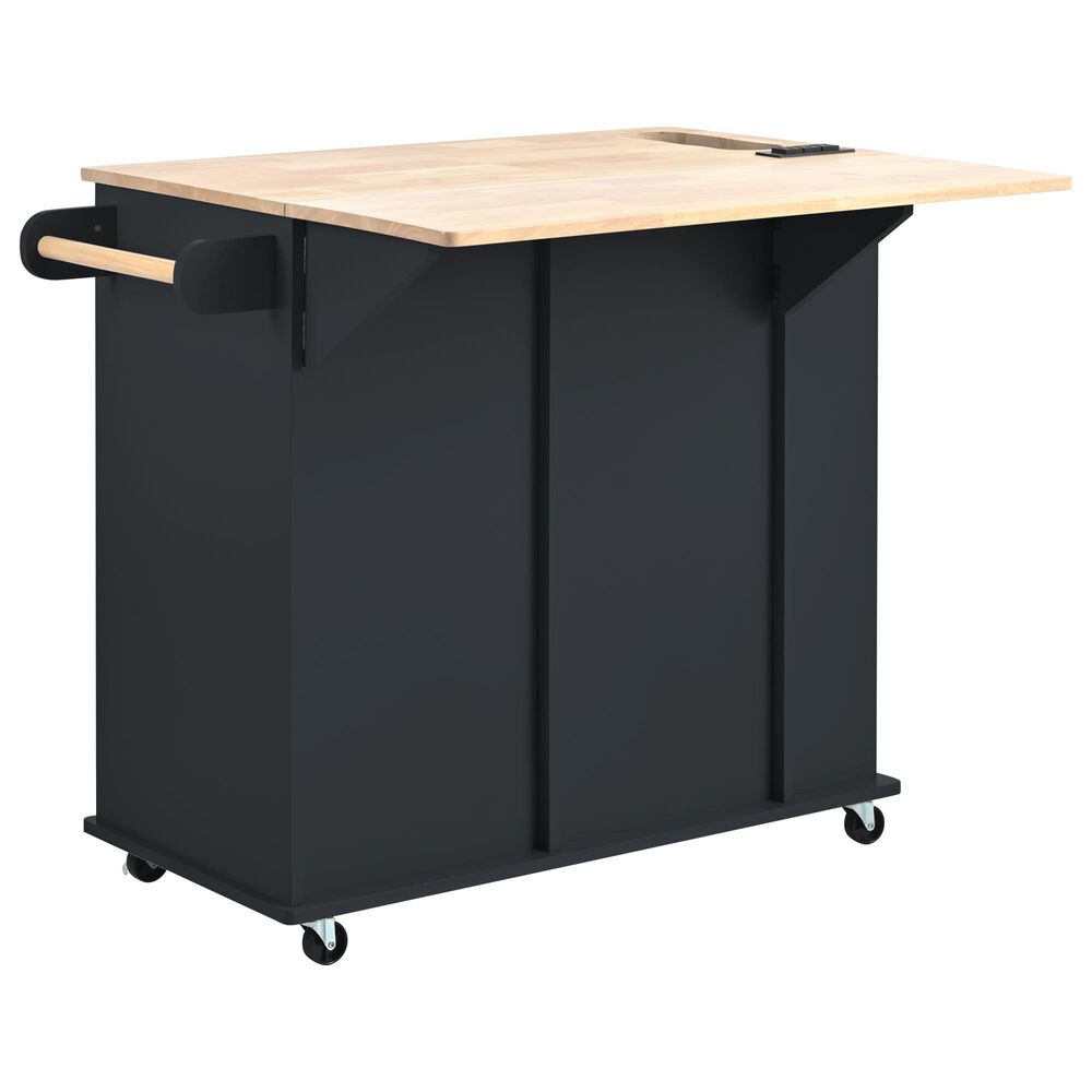 HOMLUX Kitchen Island with Power Outlet and Drop Leaf in Black, , large