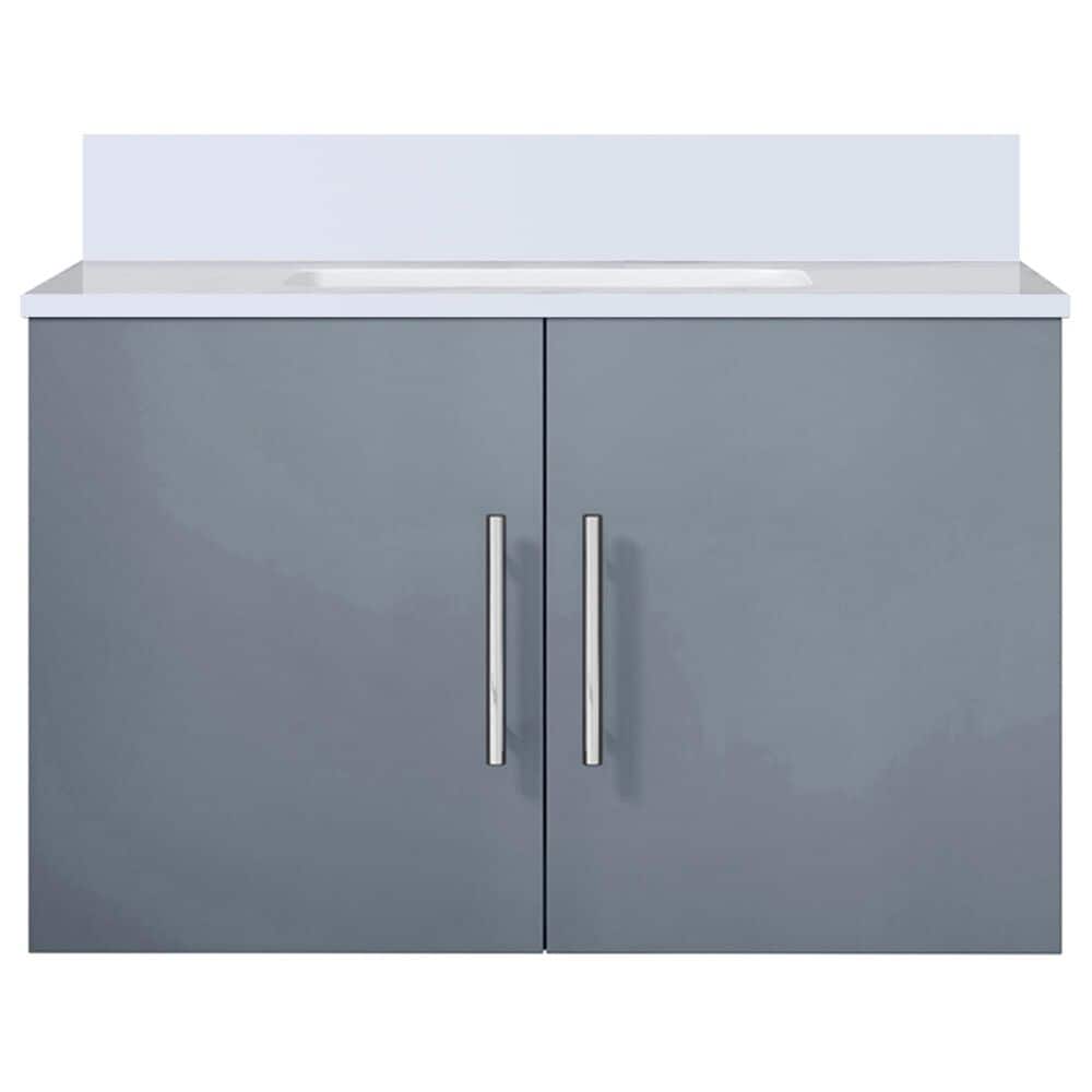 Lexora Home Geneva 30&quot; Single Bathroom Vanity in Dark Grey with 2 cm White Quartz Top and Rectangular Sink, , large
