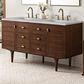 James Martin Vanities Amberly 60" Double Bathroom Vanity in Mid-Century Walnut with 3 cm Eternal Jasmine Pearl Silestone Top, Rectangular Sinks and FreePower Wireless Charger, , large