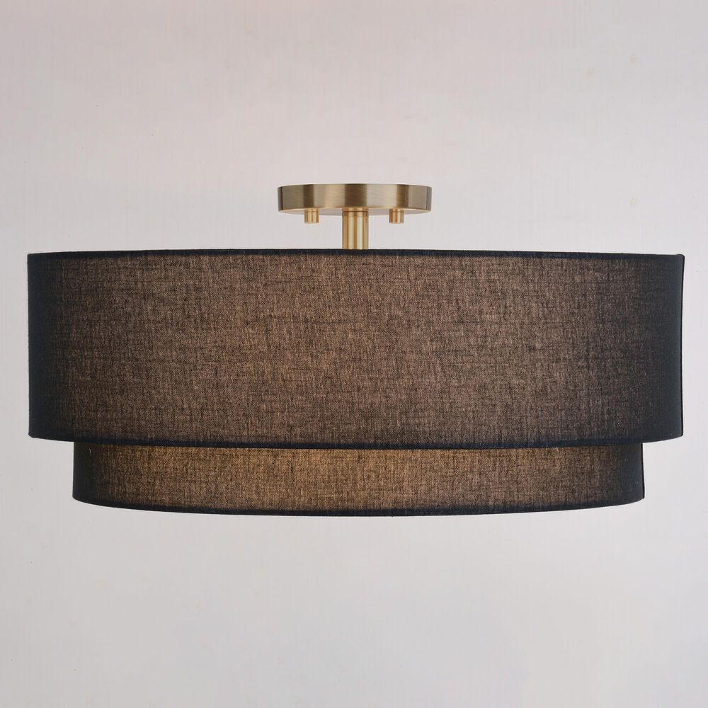 Vaxcel Burnaby 4-Light Semi-Flush Mount with Black Linen Shade in Matte Brass, , large