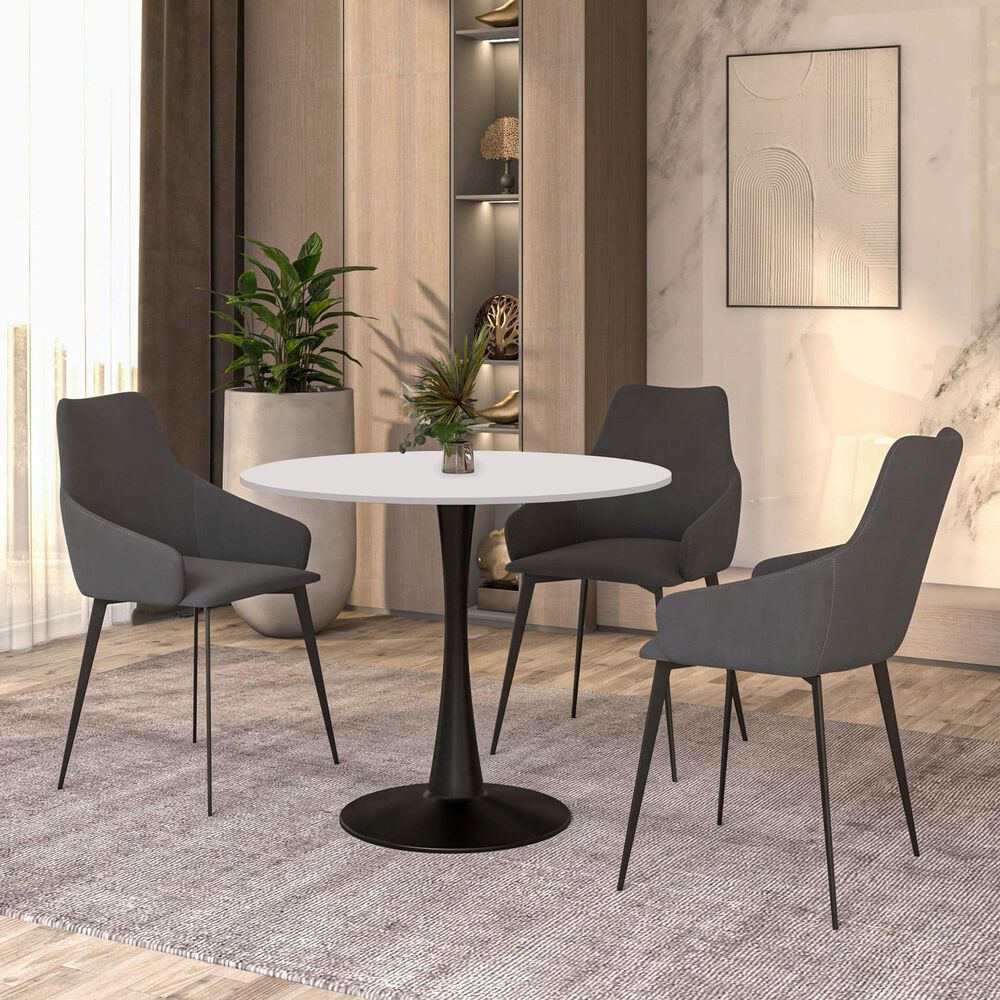 Leisuremod LeisureMod Bristol Mid-Century Modern Round Dining Table with Wood Top and Iron Pedestal Base with Gloss Finish for Kitchen and Dining Room, , large