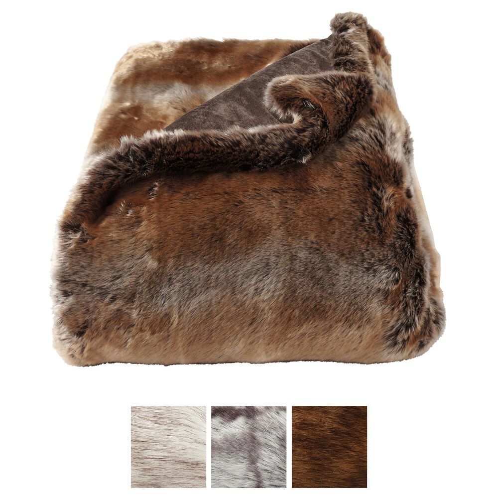 Timberlake Lavish Home Zobel Faux Marten Sable Throw in Amber Brown, , large