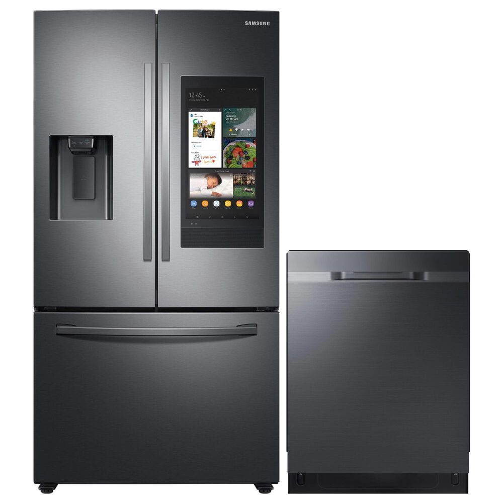 Samsung 2-Piece Kitchen Package with 26.5 Cu. Ft. French Door Refrigerator with StormWash 48 dBA Dishwasher in Black Stainless Steel, , large