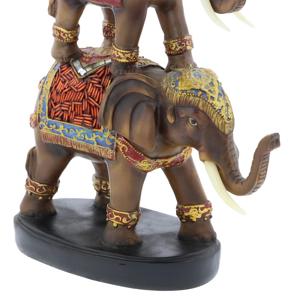Maple and Jade 18&quot; Elephant Decorative Sculpture in Brown, Gold, Green, Red and Blue, , large