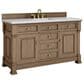 James Martin Vanities Brookfield 60" Single Bathroom Vanity in Pecan with 3 cm Arctic Fall Solid Surface Top and Rectangular Sink, , large