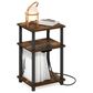 HOMLUX 3-Tier Turn-N-Tube End Table with Charging Station in Amber Pine and Black, , large
