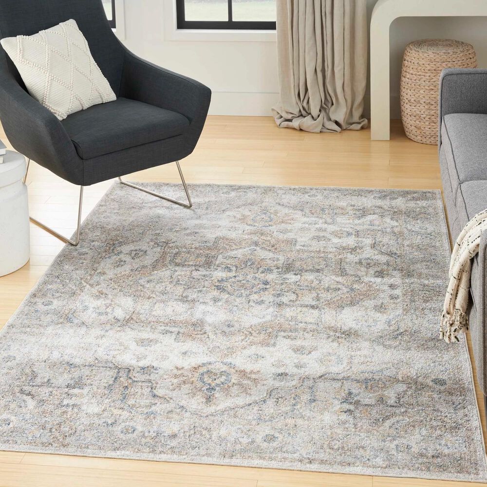 Nourison Astra Machine Washable 6&#39;7&quot; x 9&#39; Silver and Grey Area Rug, , large