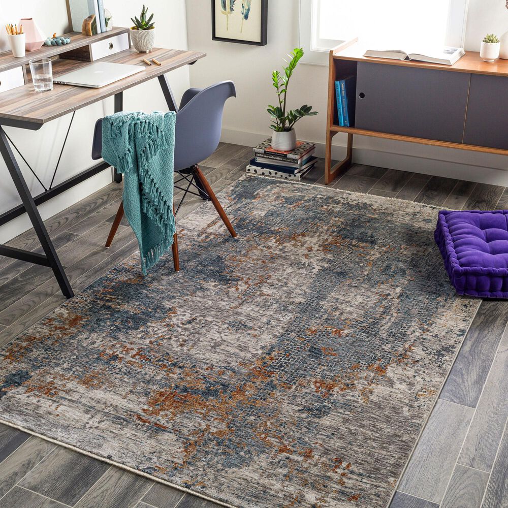Surya Cardiff CDF-2305 Medium Gray, Light Blue, Mustard, Dark Blue, Dusty Pink and Rust 5&#39; x 7&#39;5&quot; Area Rug, , large